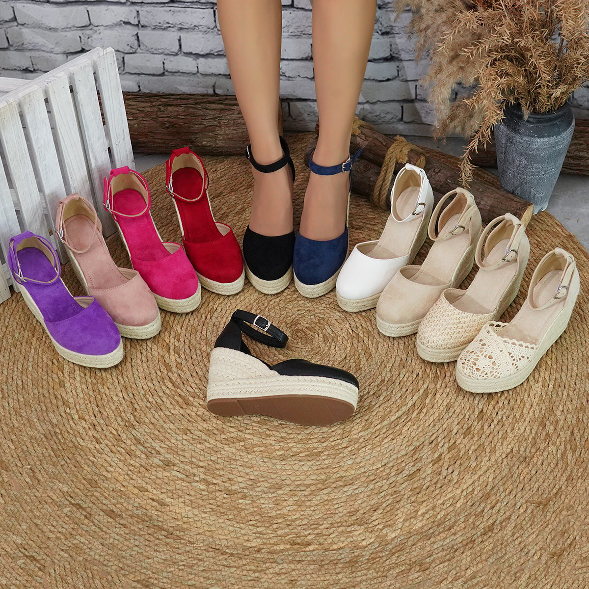 Sandales Espadrilles à Plateforme avec Bride Cheville