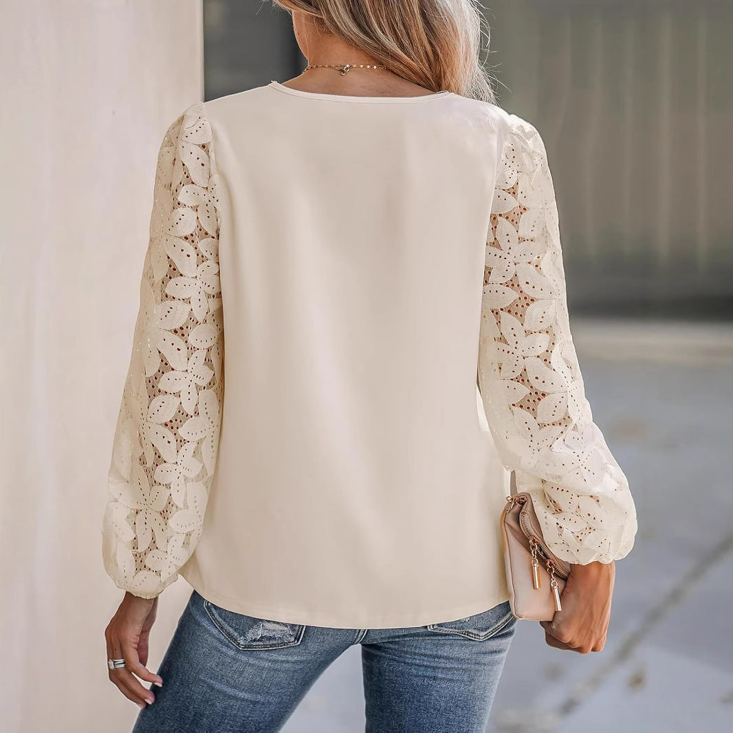 Nouvelle chemise pour femmes à manches longues en dentelle florale