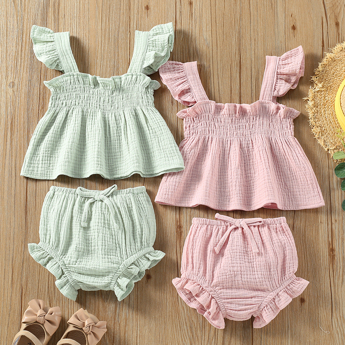 Ensemble short court et haut bretelles uni pour filles