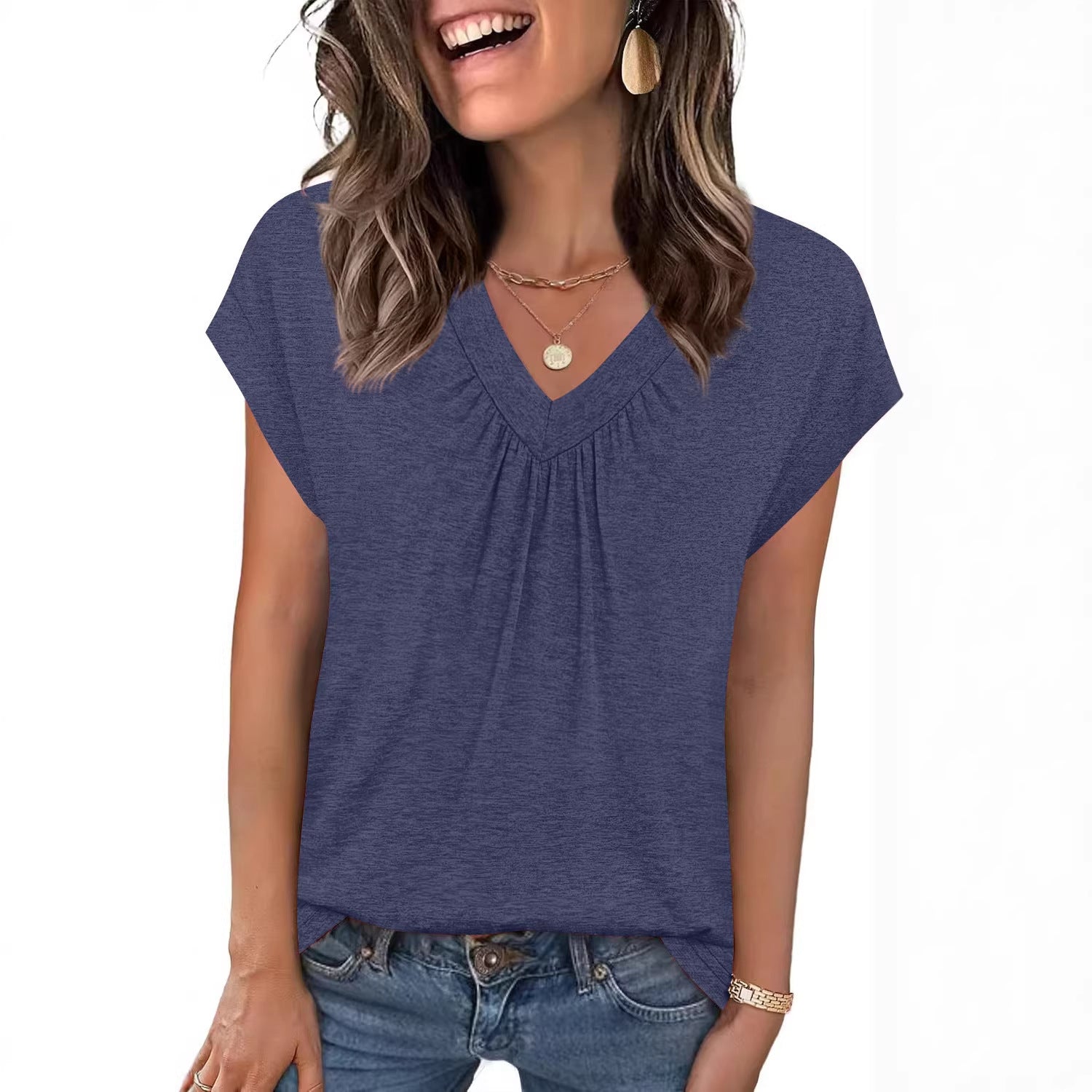 Haut T-shirt à manches courtes amples col en
