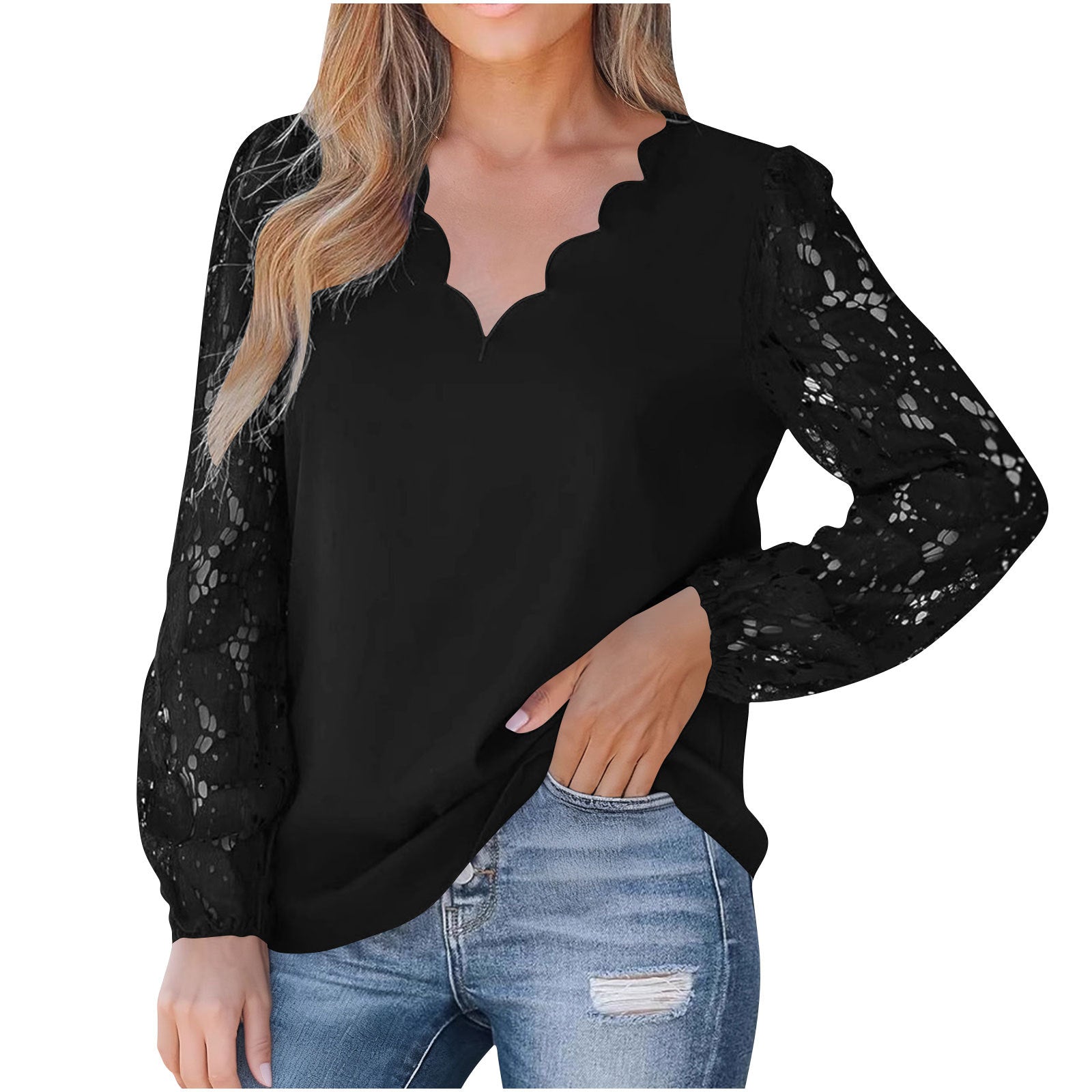 Nouvelle chemise pour femmes à manches longues en dentelle florale