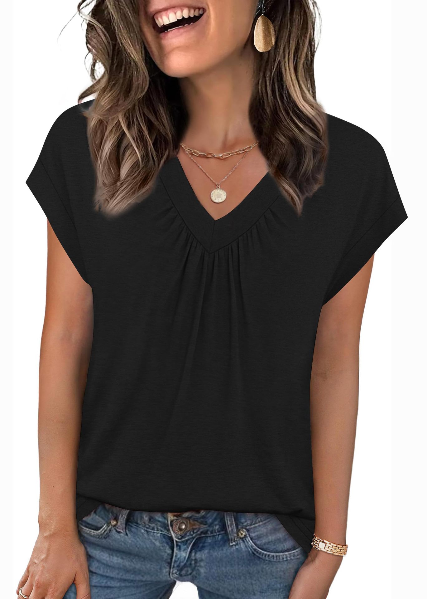 Haut T-shirt à manches courtes amples col en