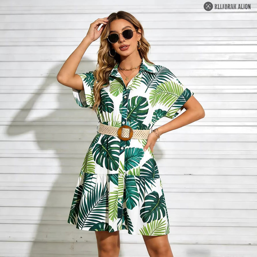 Robe à manches courtes avec ceinture amincissante pour femmes