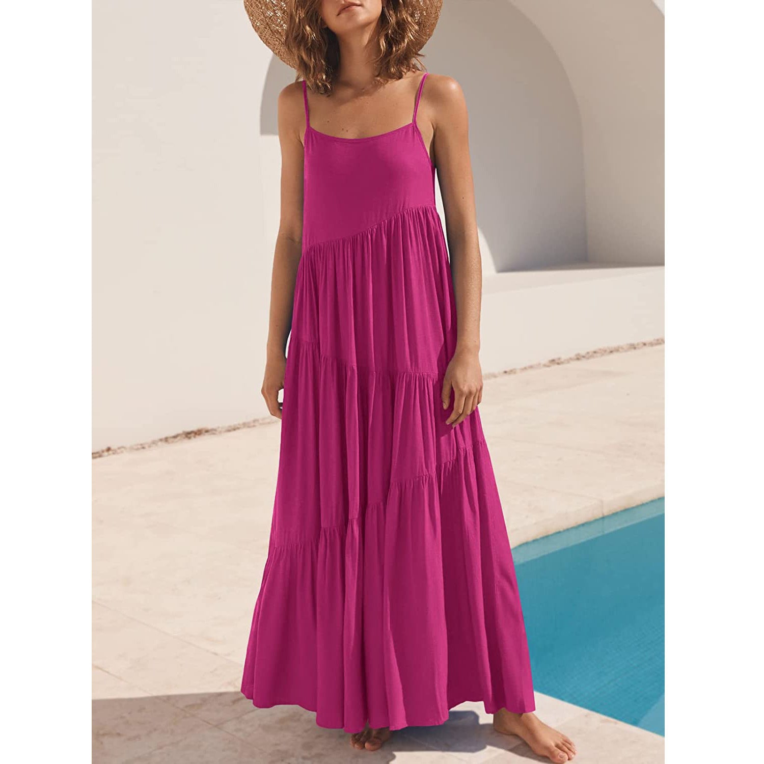 Robe maxi décontractée pour femmes, ample, plissée, irrégulière, style plage
