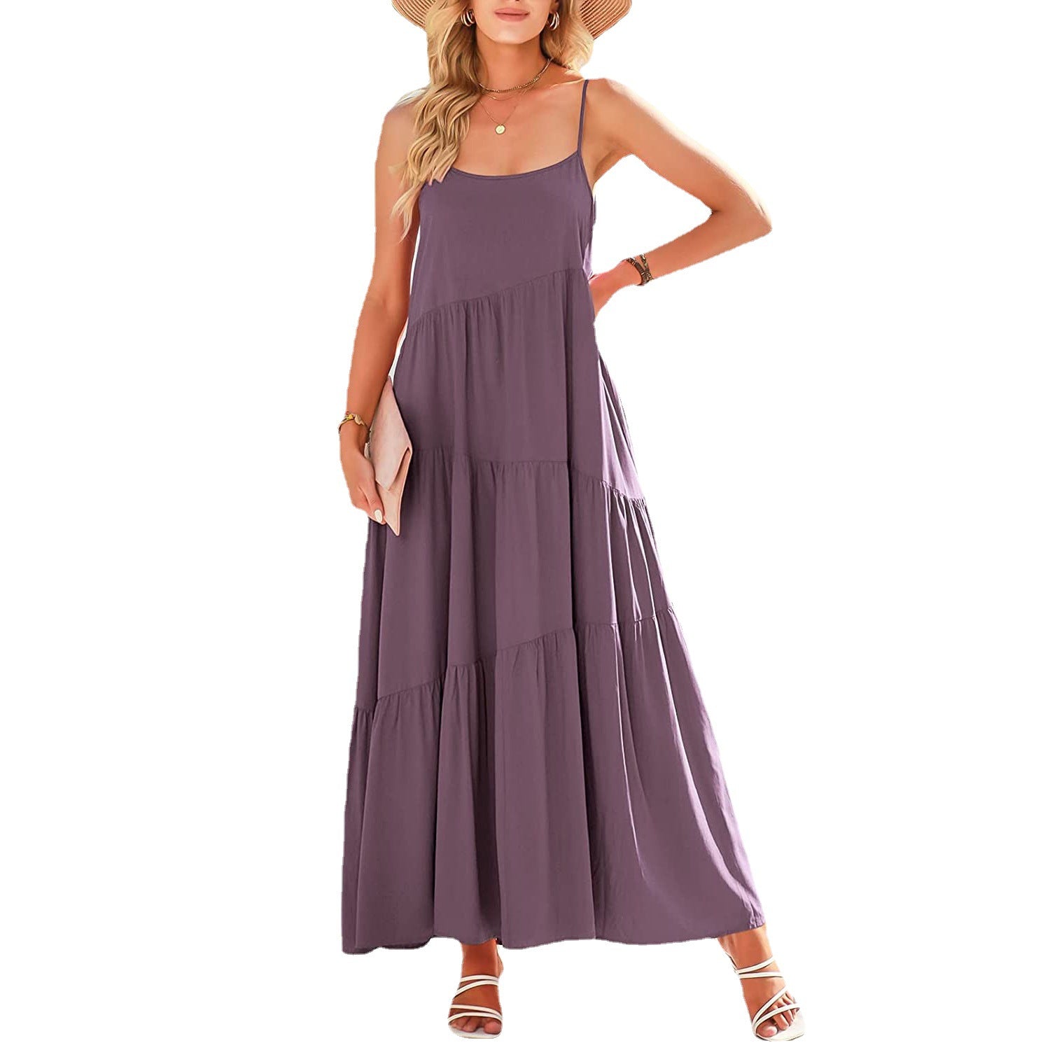 Robe maxi décontractée pour femmes, ample, plissée, irrégulière, style plage