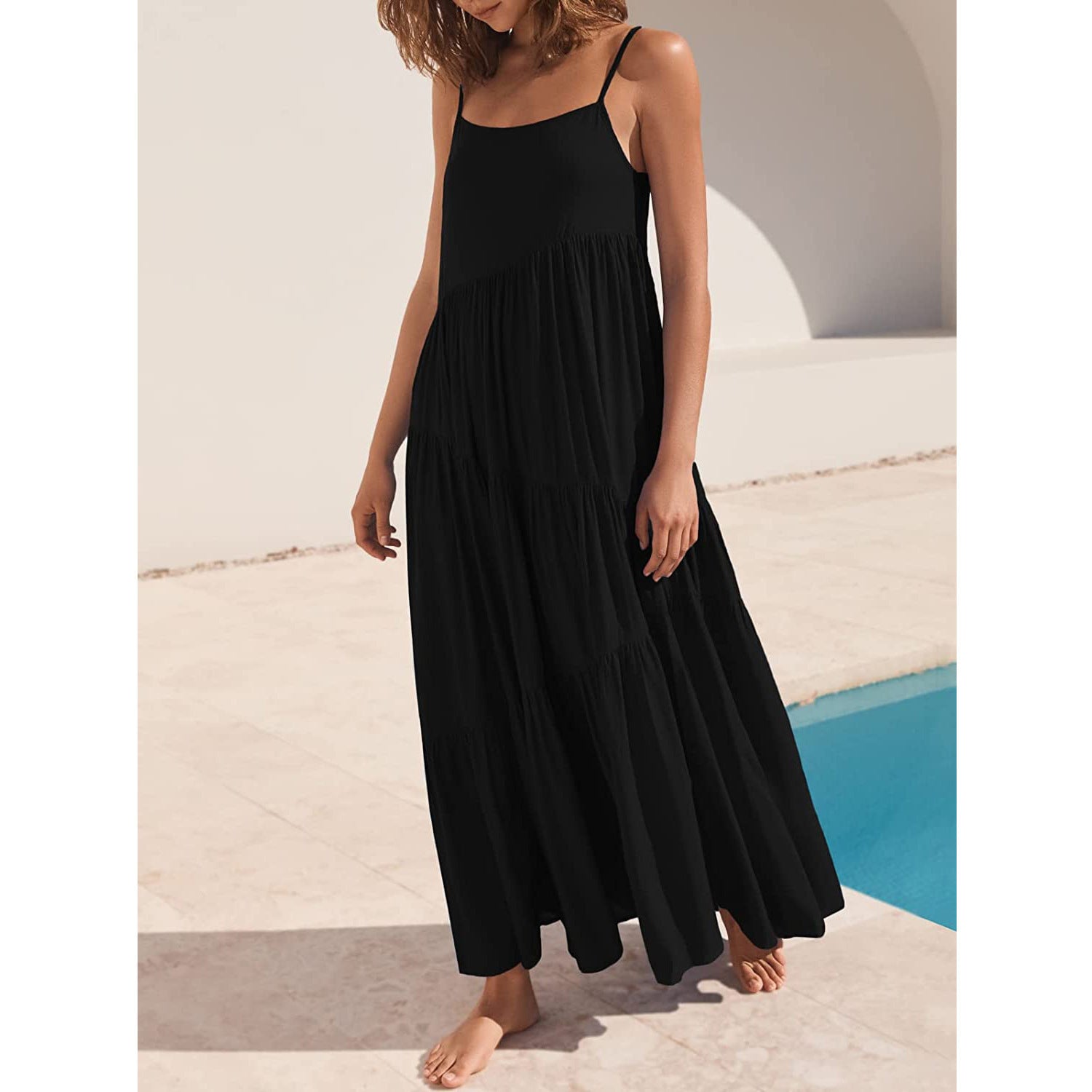 Robe maxi décontractée pour femmes, ample, plissée, irrégulière, style plage