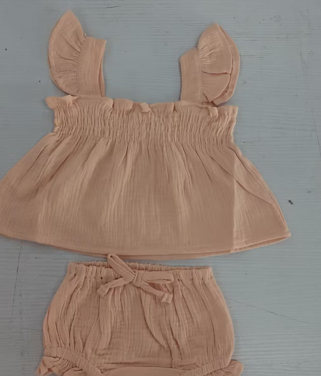 Ensemble short court et haut bretelles uni pour filles