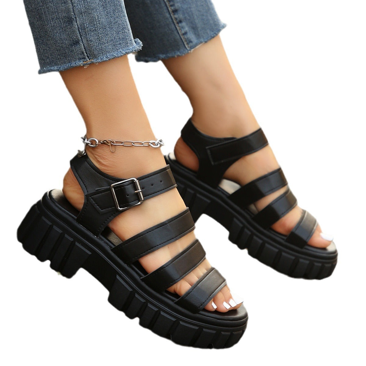 Platform-sole Casual Thick-soled Womens Plus-size Sandals