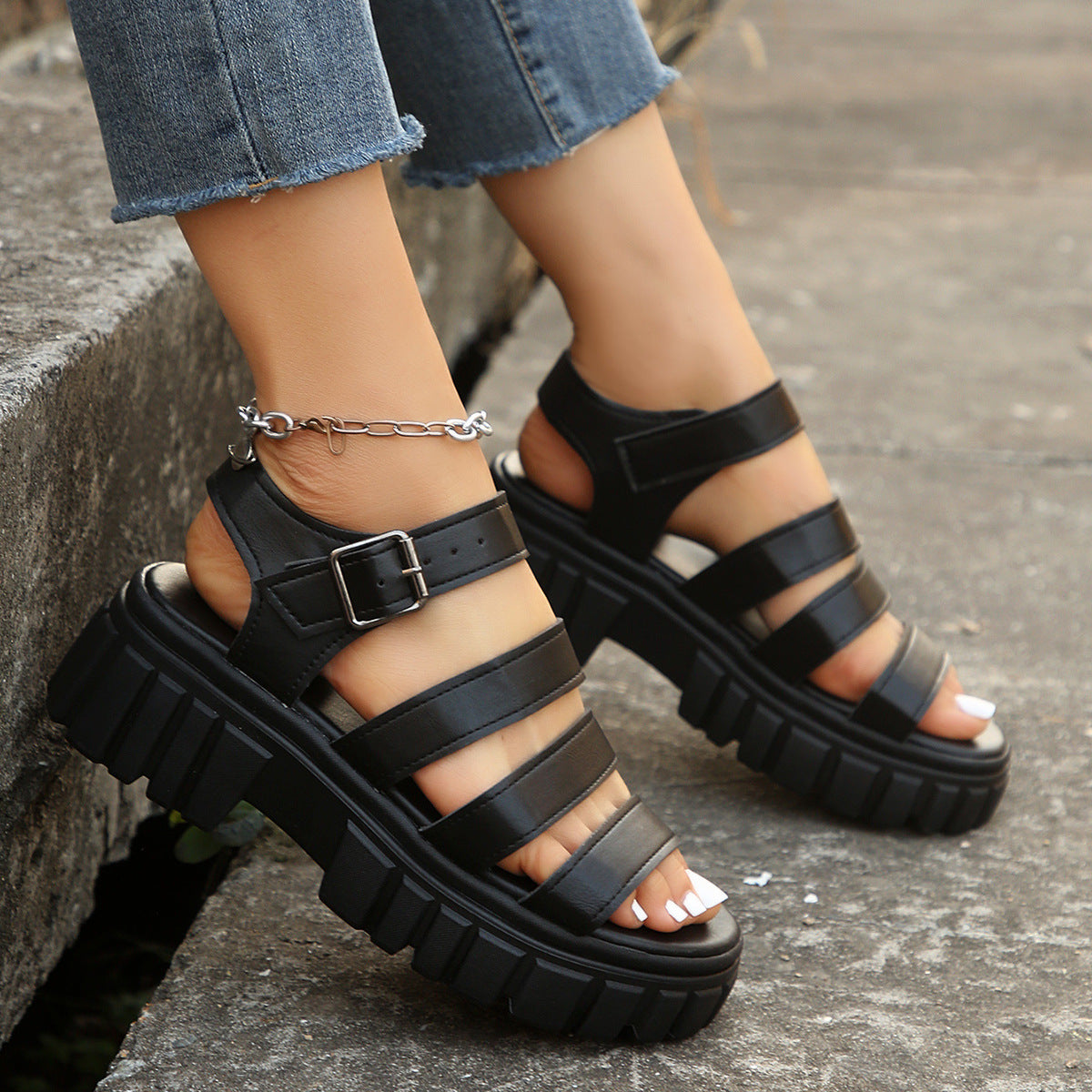 Platform-sole Casual Thick-soled Womens Plus-size Sandals