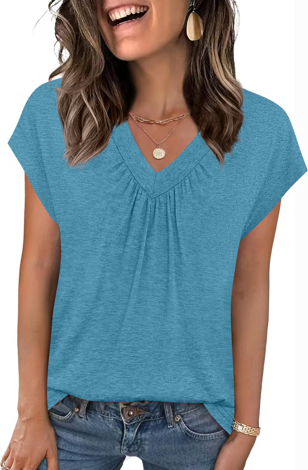 Haut T-shirt à manches courtes amples col en
