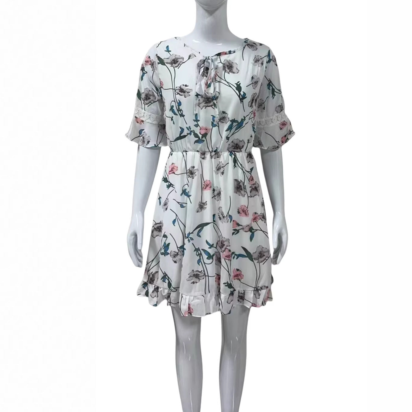 Robe à col en V avec laçage et imprimé floral pour femmes