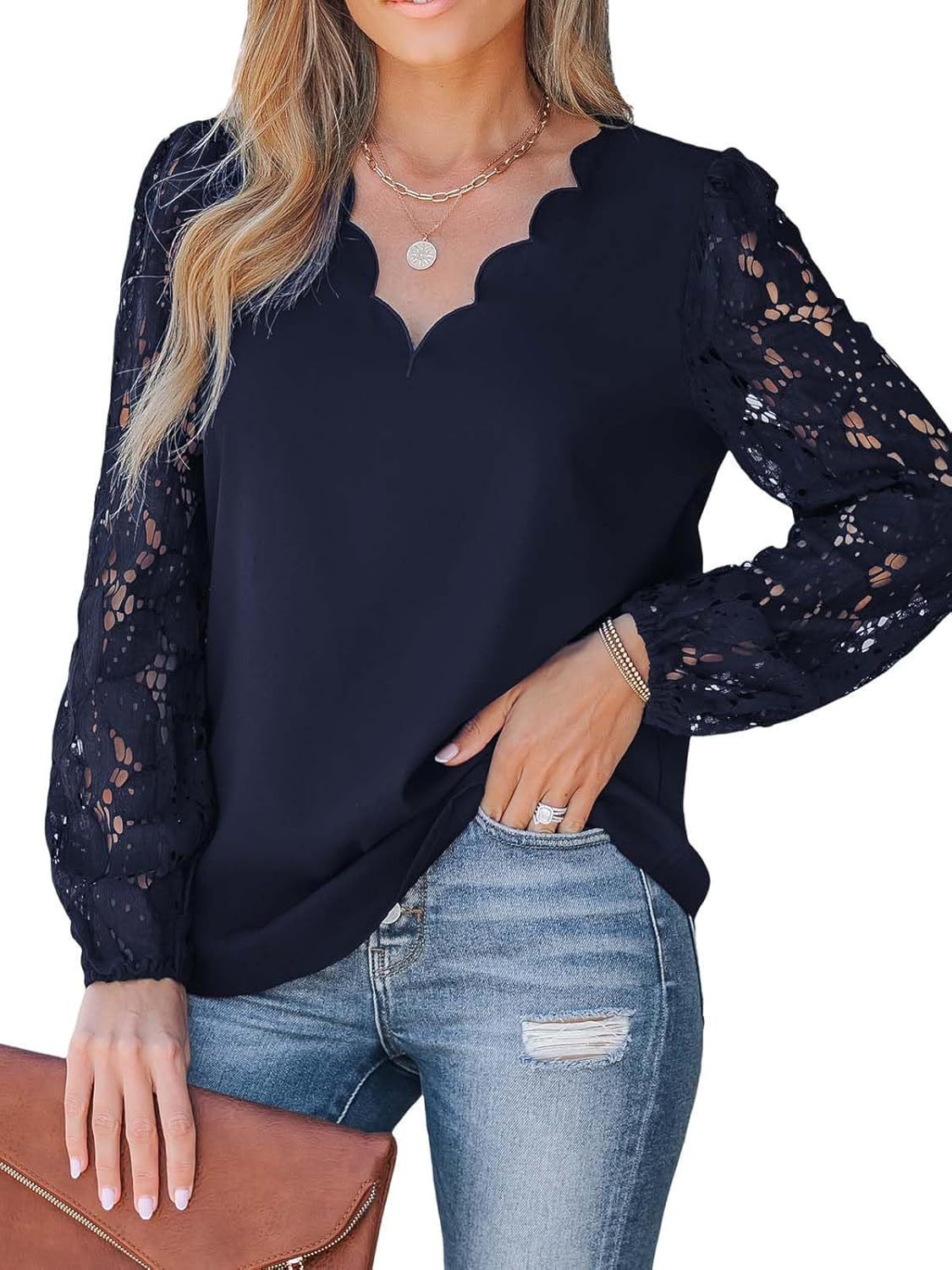 Nouvelle chemise pour femmes à manches longues en dentelle florale