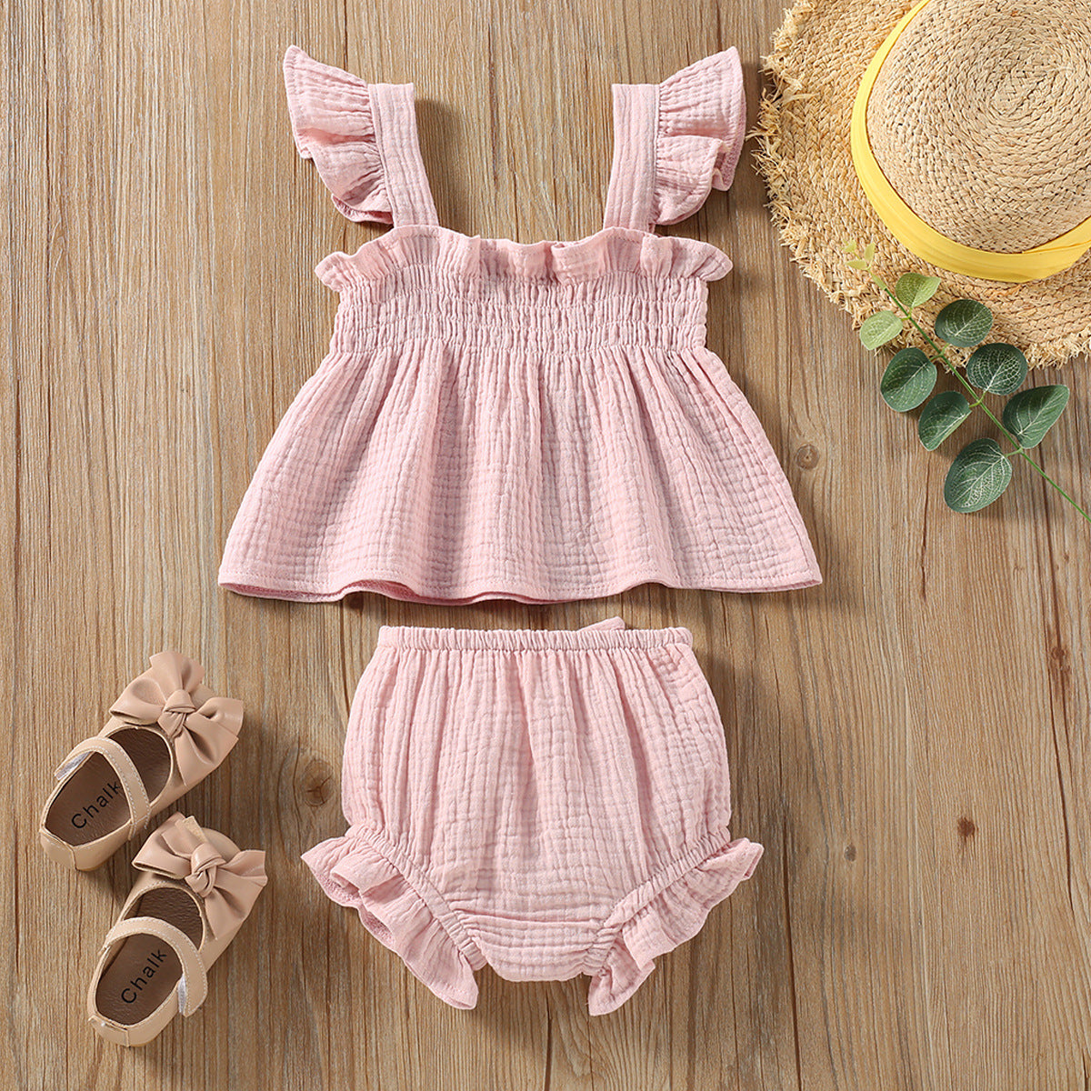 Ensemble short court et haut bretelles uni pour filles