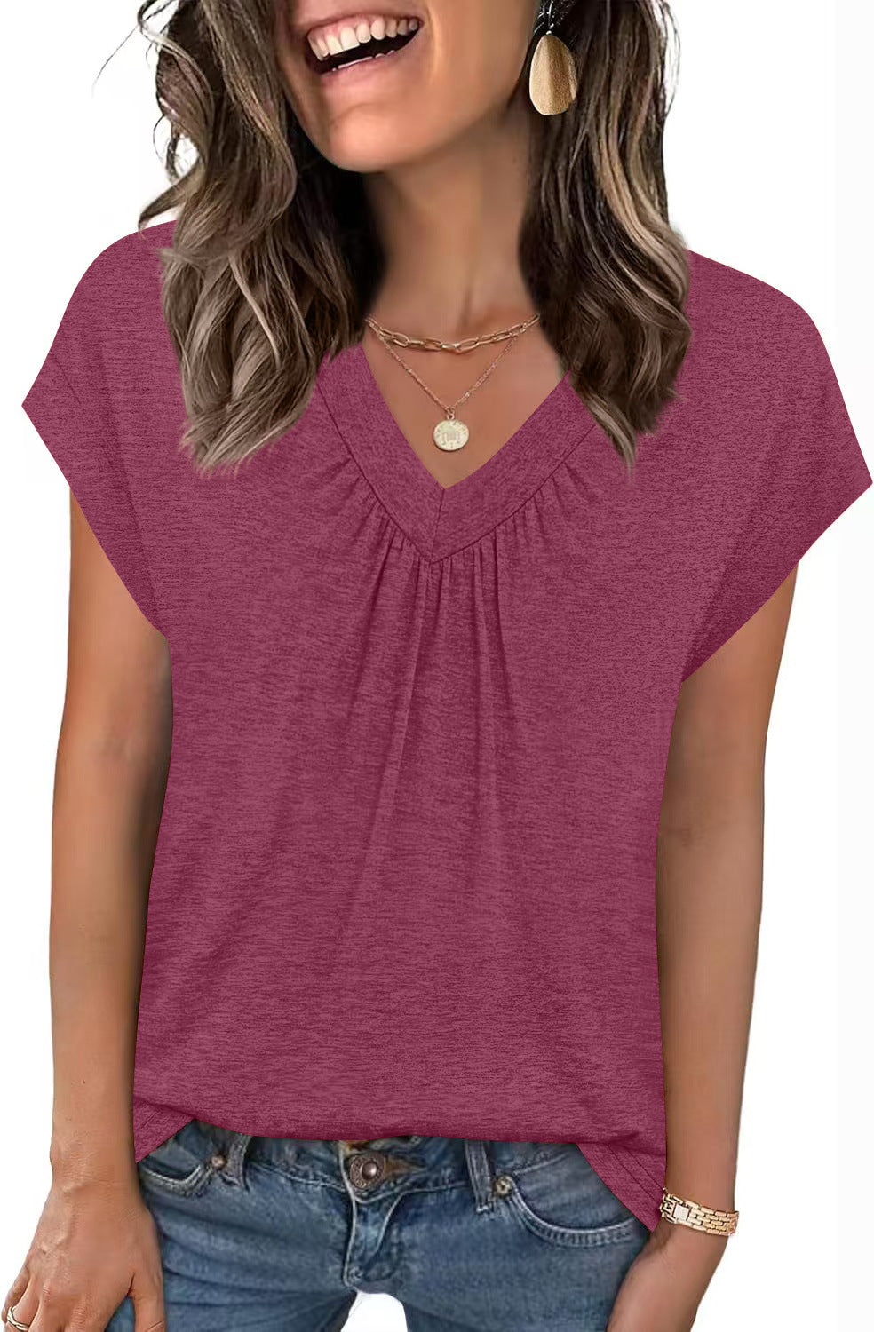 Haut T-shirt à manches courtes amples col en 