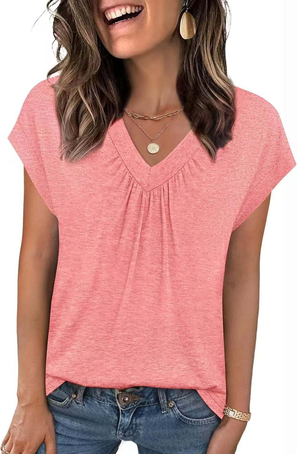 Haut T-shirt à manches courtes amples col en 
