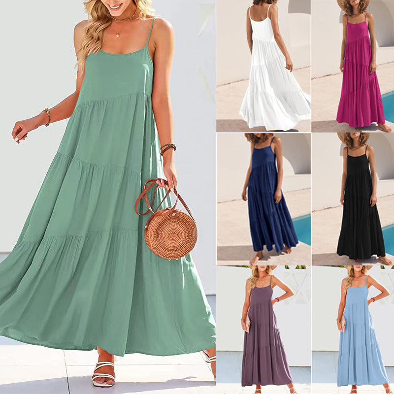 Robe maxi décontractée pour femmes, ample, plissée, irrégulière, style plage