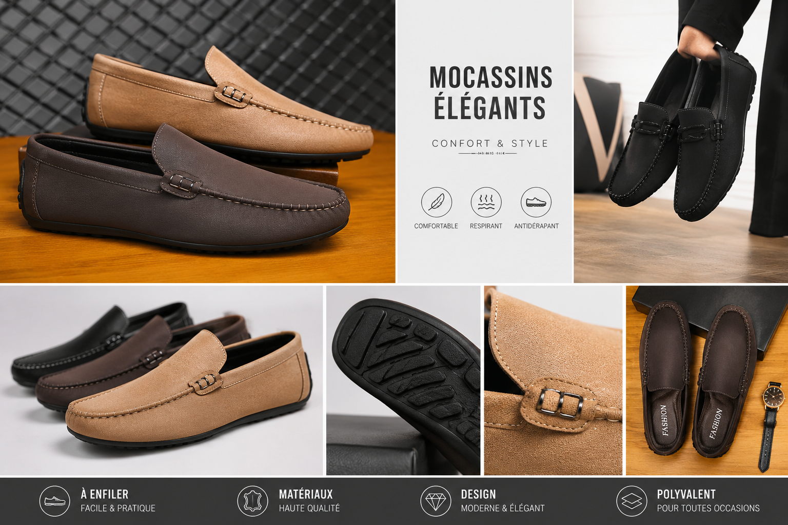 Mocassins élégants pour homme à enfiler