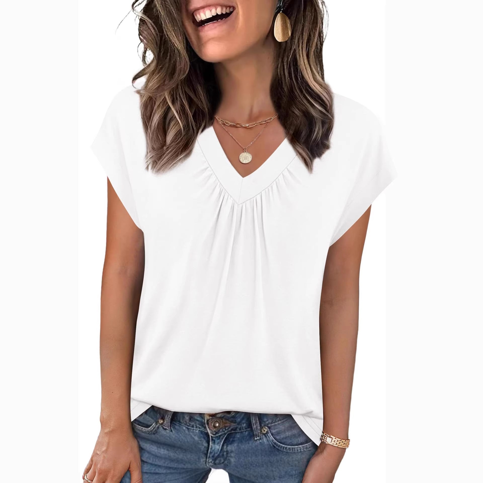 Haut T-shirt à manches courtes amples col en 