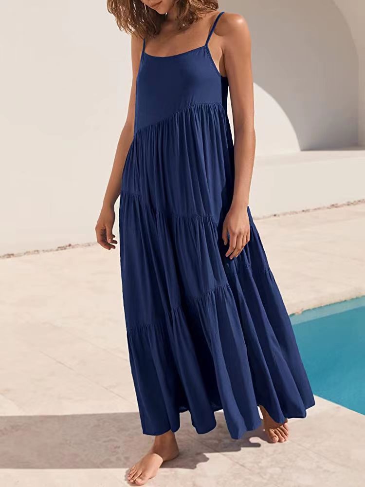 Robe maxi décontractée pour femmes, ample, plissée, irrégulière, style plage
