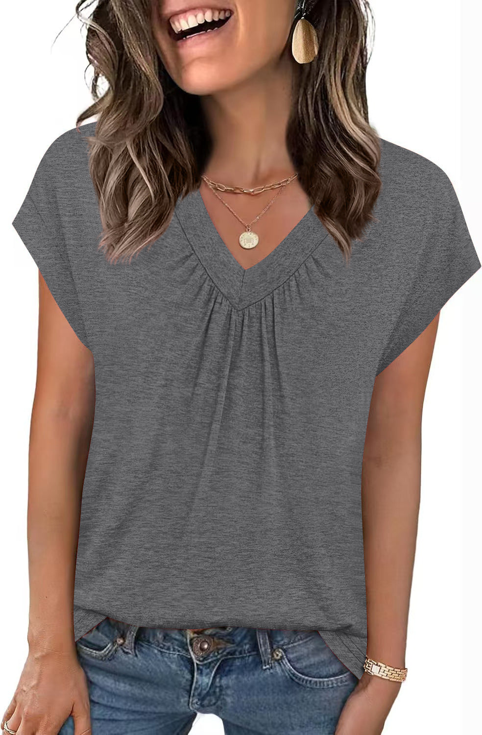 Haut T-shirt à manches courtes amples col en 
